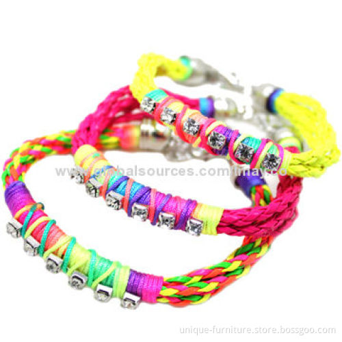 Friendship Brazil Handmade Cord Bracelets, Made of Multilayer Thread/RhinestonesNew
